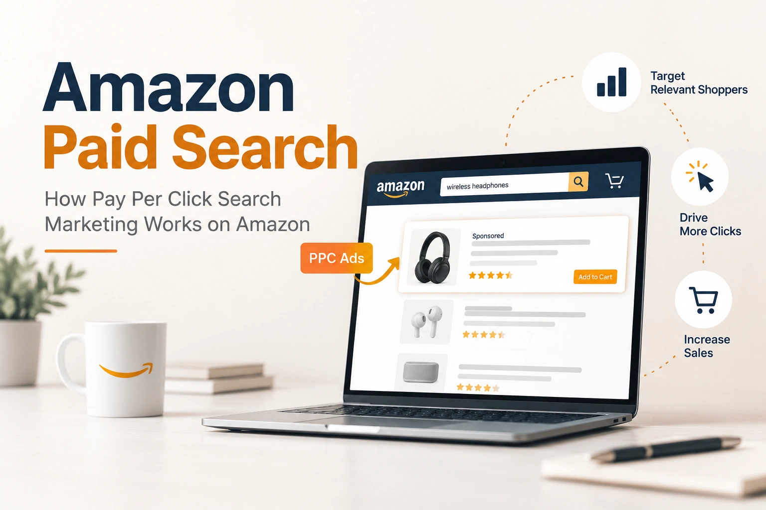 An Amazon search results page with sponsored placements marked, showing where paid search appears above organic listings