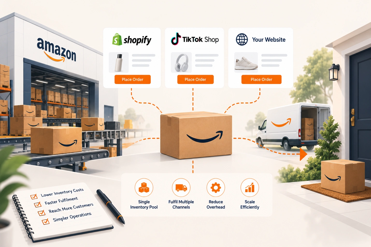 One pool of Amazon inventory shipping orders that came from Shopify and TikTok Shop as well as from Amazon