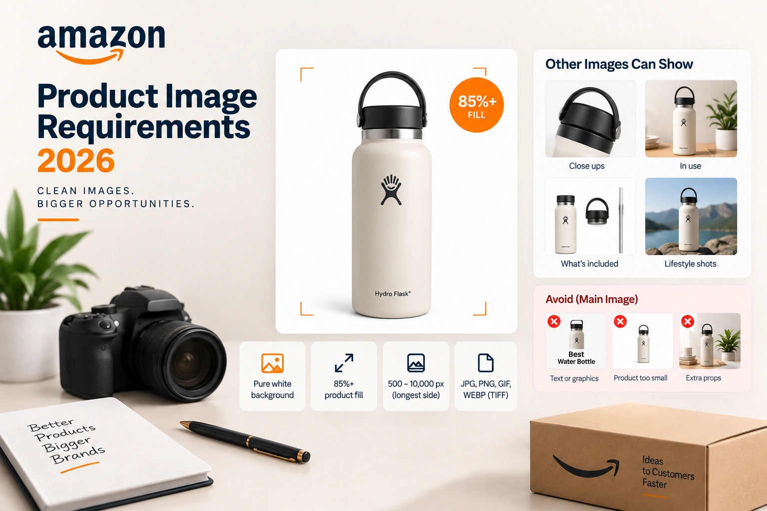A product photographed on a pure white sweep, filling the frame, a light meter and a pixel ruler beside the camera screen