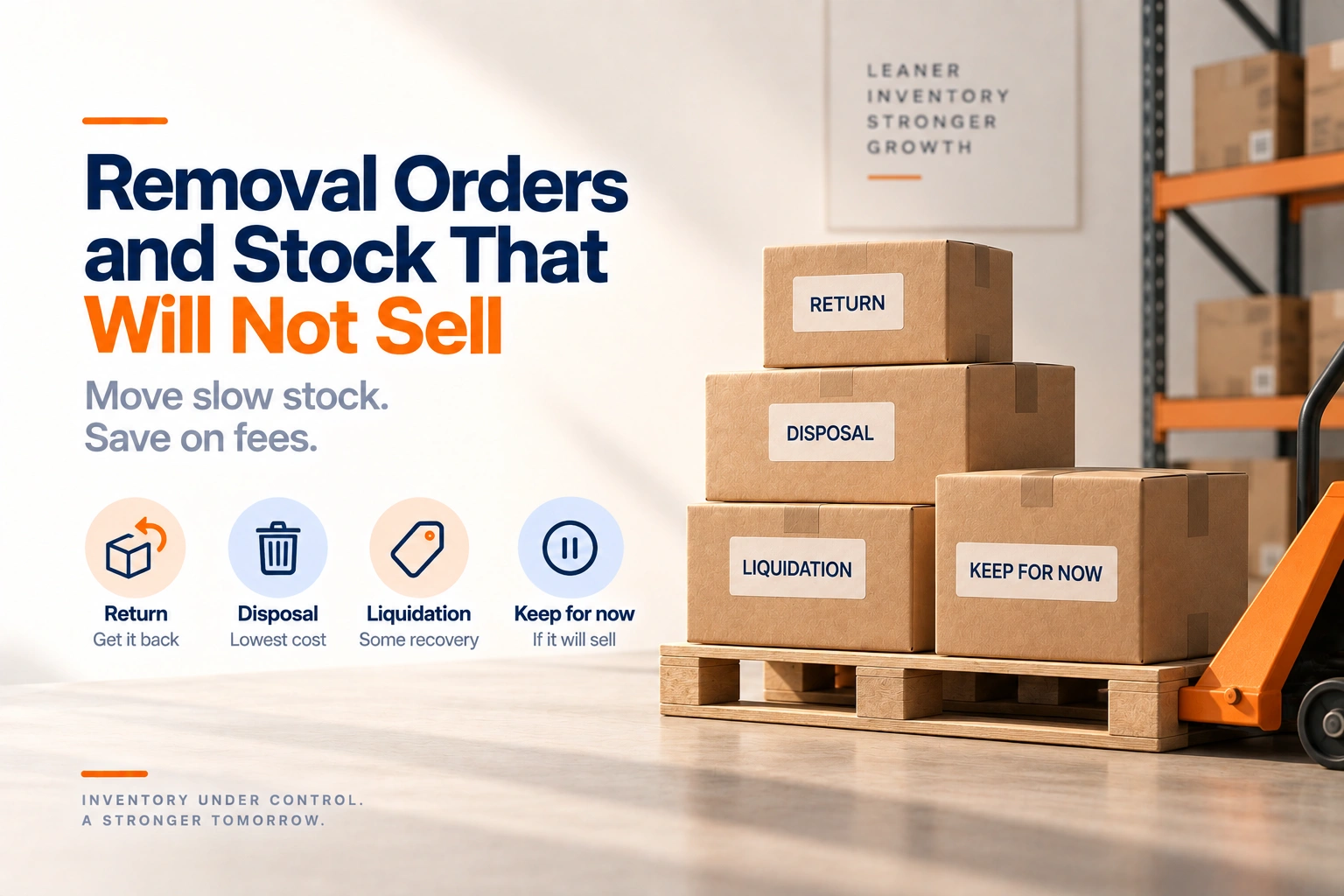 Pallets in a fulfilment centre split into three routes: returned, disposed of and liquidated