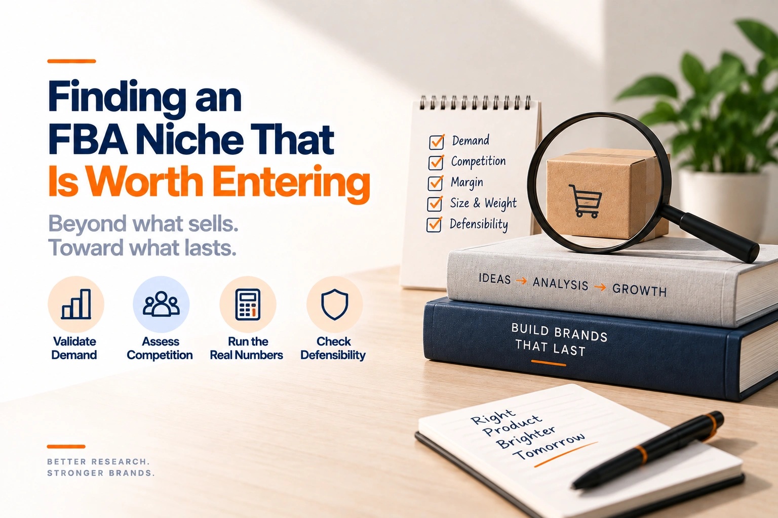 A shortlist of product ideas with demand, competition, margin and shipping cost scored against each