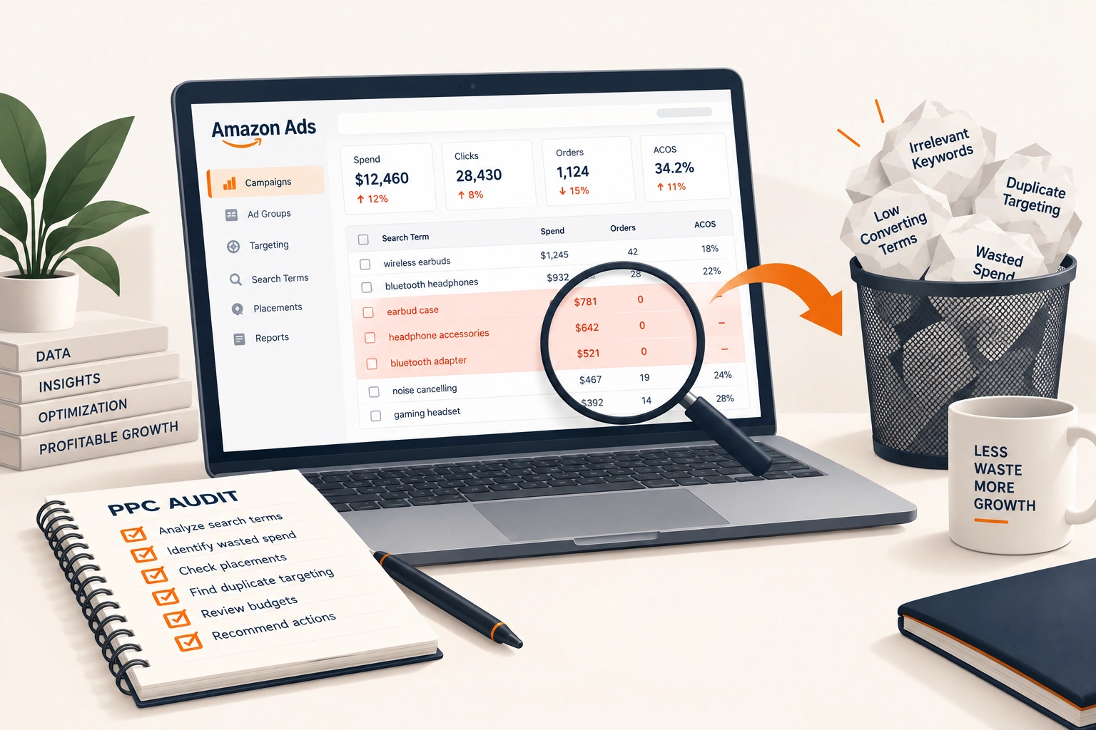 An advertising report with the spend that produced no orders marked separately from the spend that did