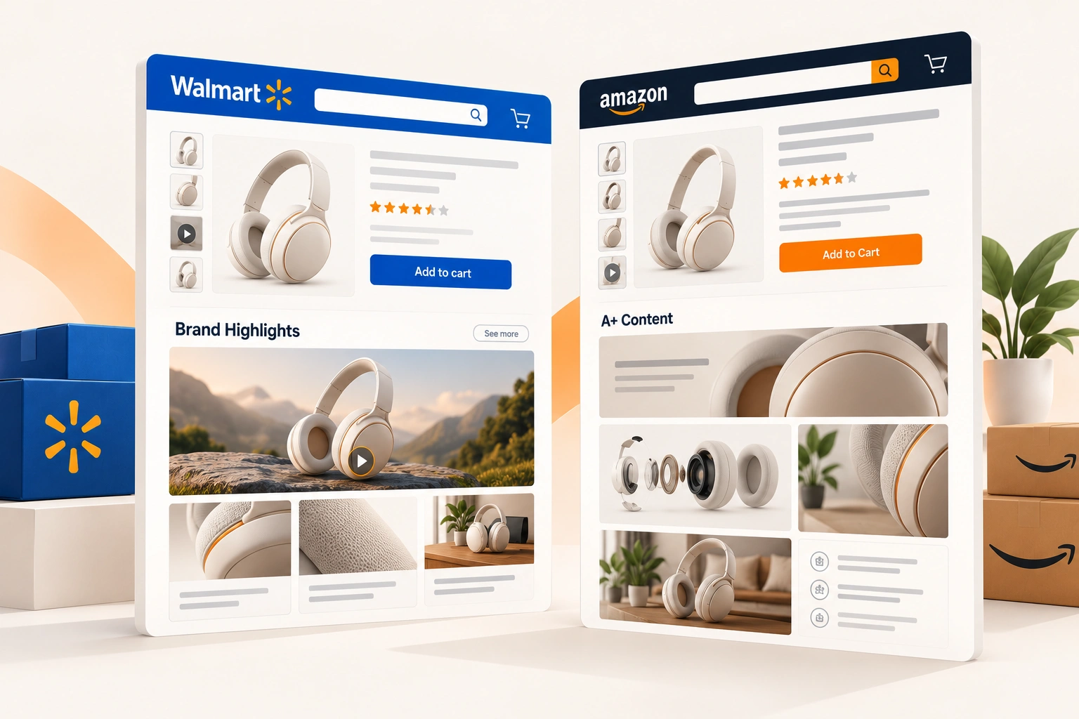 A laptop open on a product page with a wide brand banner and a short video panel beneath the product photographs