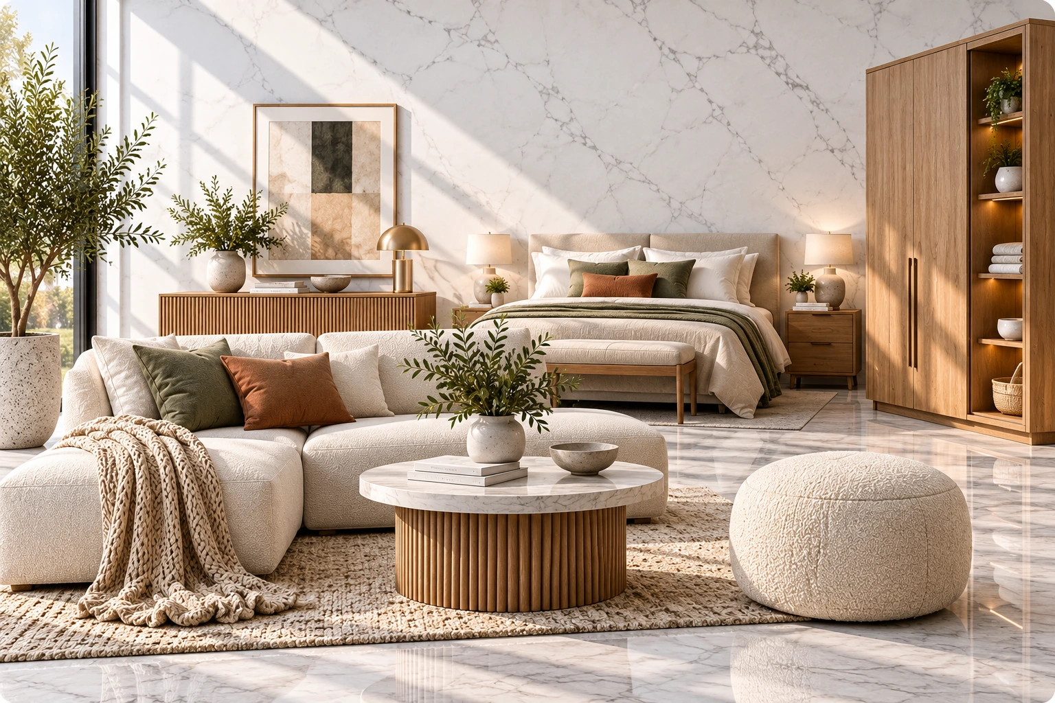 Modern home furnishings styled in a bright room for a Google Ads case study.