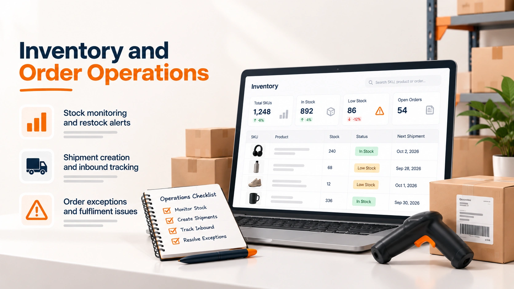 Inventory and order operations: section banner
