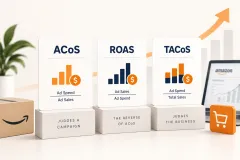 The same month of sales shown three ways, as ACoS, TACoS and ROAS, with the different picture each gives marked
