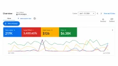 Google Ads overview, Jan 1 to 31, 2026: $217K conversion value, 3,400.60% ROAS, $126 cost per conversion, $6.38K cost.